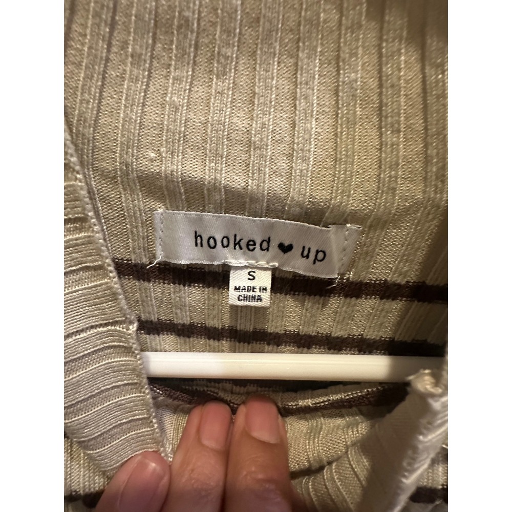 Hooked Up Womens Mock Neck Ribbed Knit Striped Sweater Cream Brown Small - Picture 4 of 6